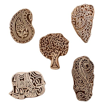 Set of 5 Piece New Mix Wooden Printing Blocks